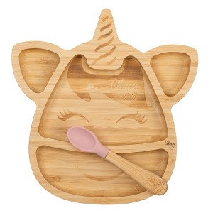 Z1033 - Bamboo Plate with Suction- Unicorn - Blush Pink - Extra 0